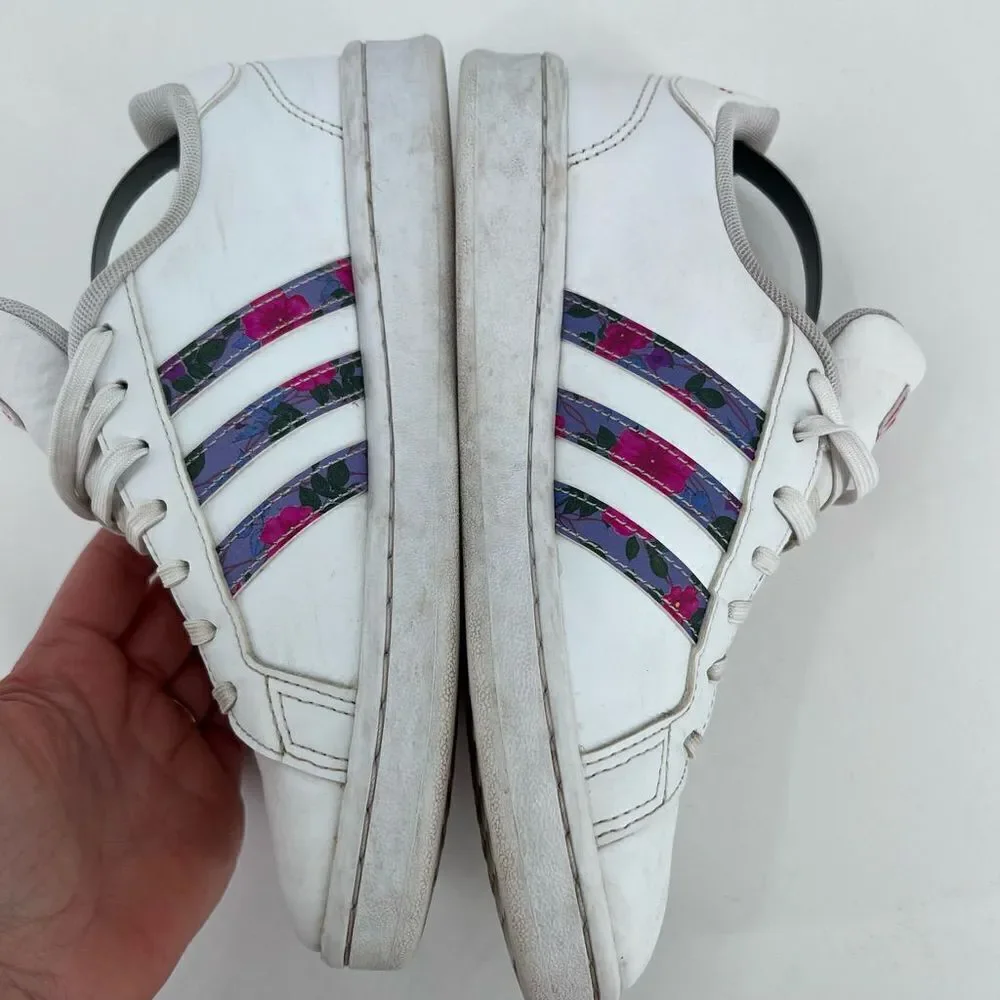 Adidas Grand Court Sneakers Womens 6.5‎ White Floral Print Low Top Tennis Shoes
